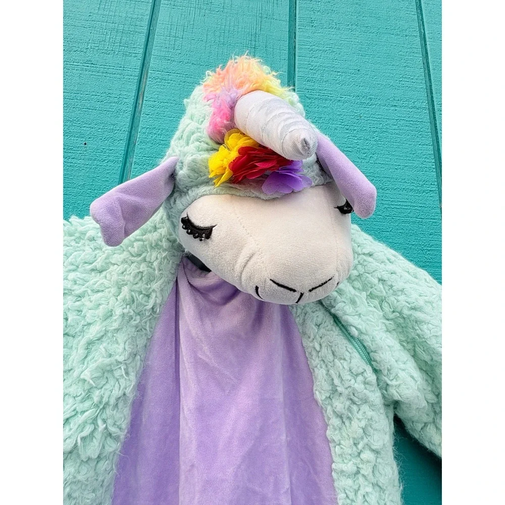 Kids llama‎ Unicorn Costume Jumpsuit Hooded Fuzzy Purple Pink Rainbow Tail